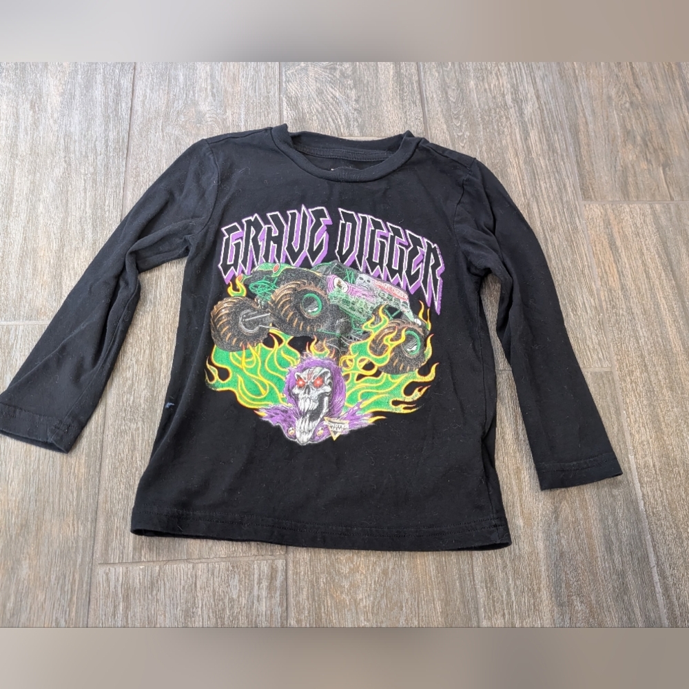 Monster Truck Black Long Sleeve Kids Tee